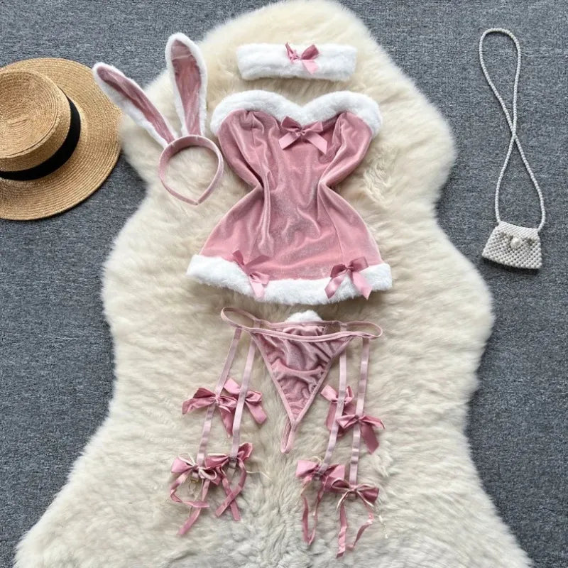 Faux Fur and Velvet Sexy Bunny Lingerie Outfit