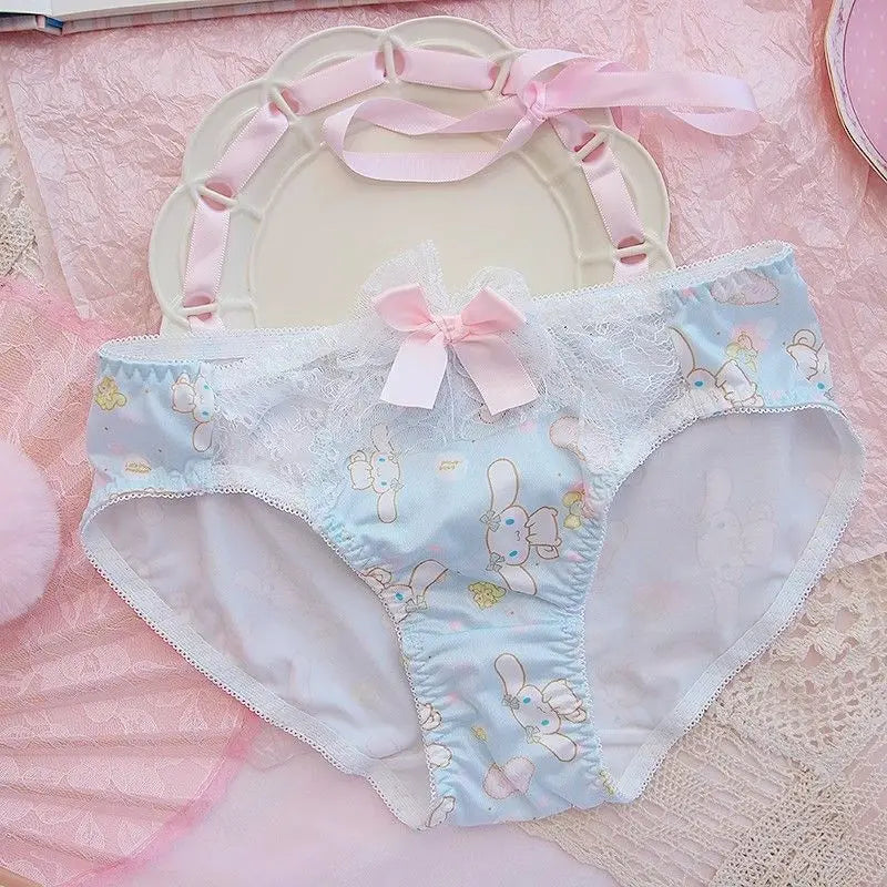 Women Bra Panties Set Cartoon Sanrios Girl's Wireless Lace Bra