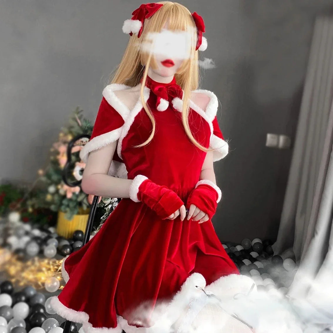Women Christmas Red Dress Sexy Lady Santa Claus Cosplay Costume Sexy Lingerie Winter Red Dress Bunny Cosplay Girls Uniform