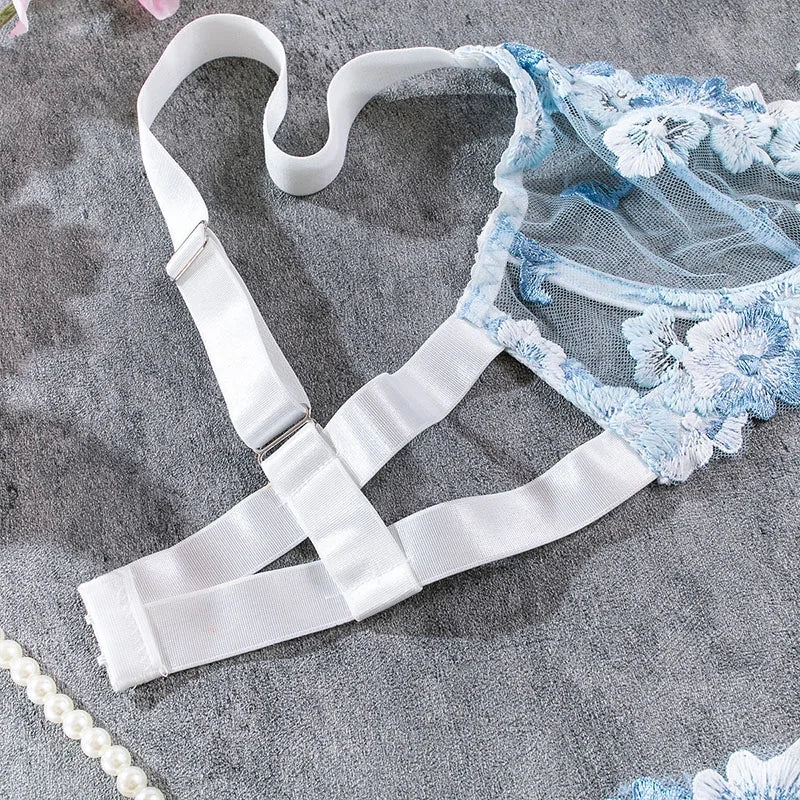 Bra and Briefs Sets Lace Flower Embroidery
