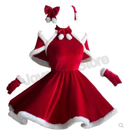 Women Christmas Red Dress Sexy Lady Santa Claus Cosplay Costume Sexy Lingerie Winter Red Dress Bunny Cosplay Girls Uniform