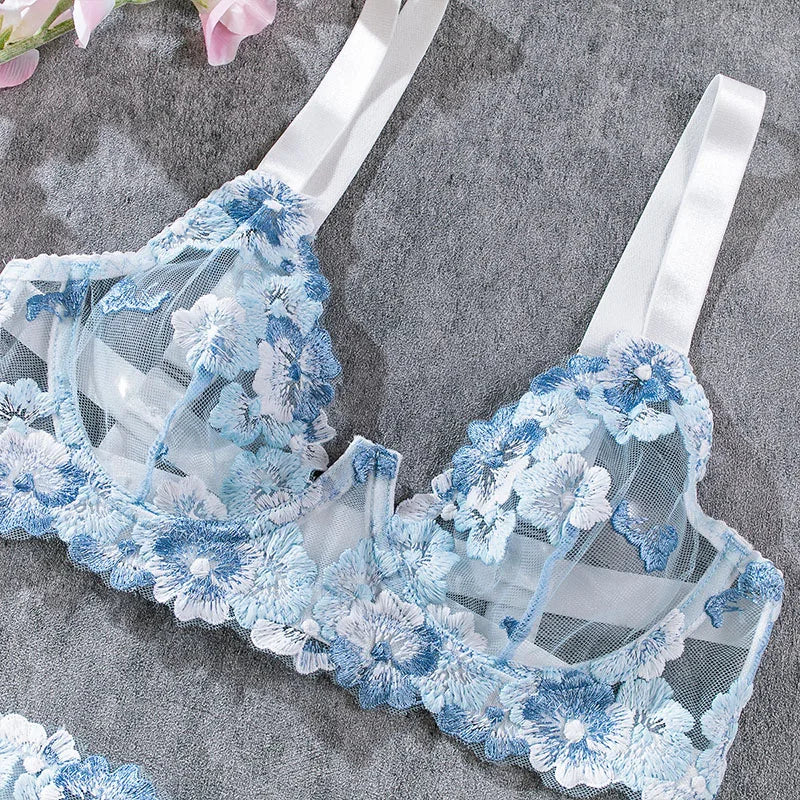 Bra and Briefs Sets Lace Flower Embroidery