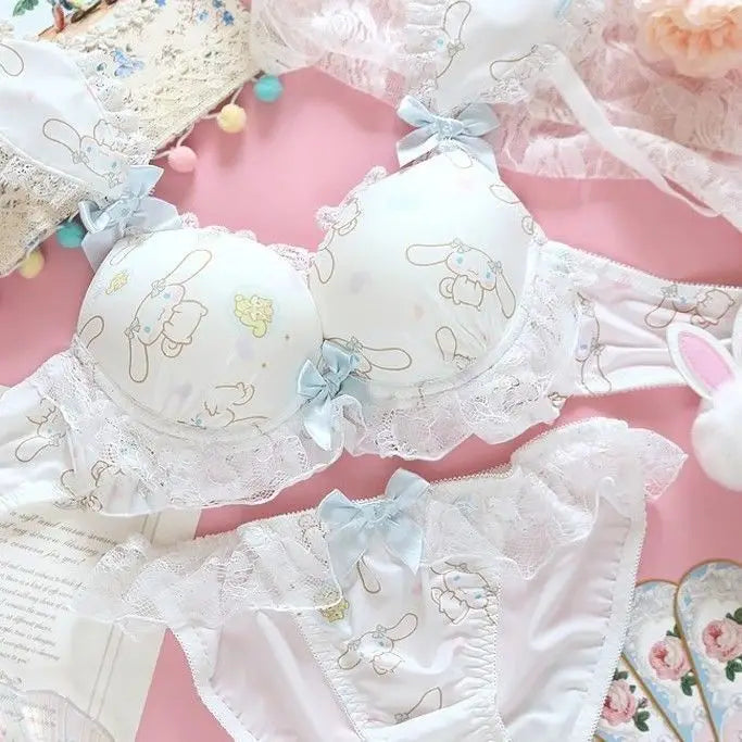 Women Bra Panties Set Cartoon Sanrios Girl's Wireless Lace Bra