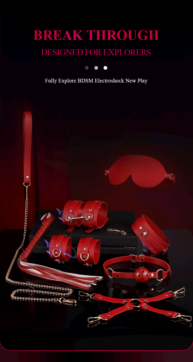 BDSM Bondage Restraints Electric Shock Set Mouth Gag Handcuffs Ankle Cuffs Collar Eyepatch Whip Bondage Ties Kits Adult Sex Toys