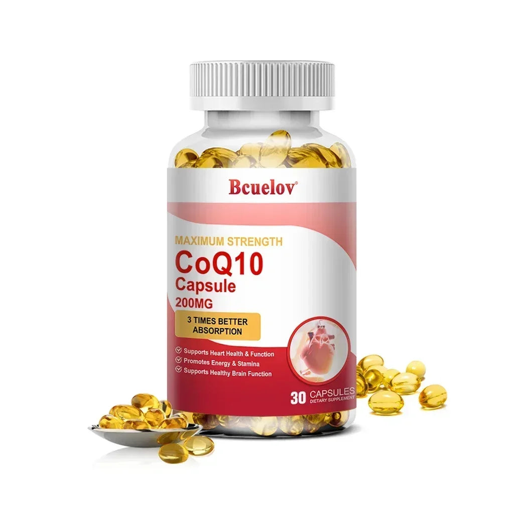 Coenzyme Q10 (CoQ10) 200mg Supplement Capsules Support Heart Health, Provide Antioxidant Benefits, and Boost Energy