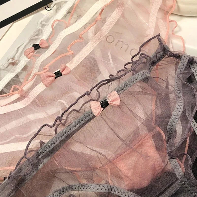 Transparent Pink Bow Cotton Crotch Panties