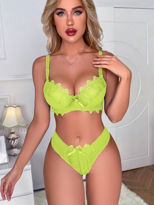 Lemon Lace Women Bra Set Push Up Bra and Panties Set