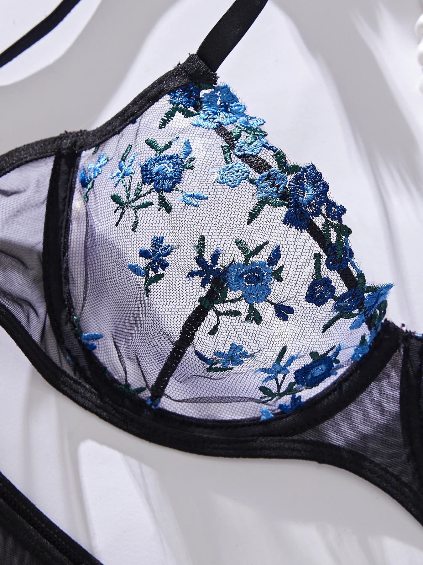 Embroidery and Floral Bra And Panties Set