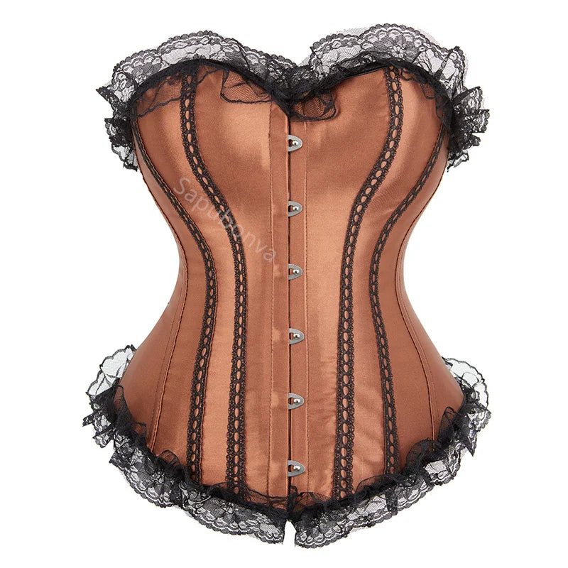 Sapubonva Corset Bustier with Lace Up Trim Satin Corsets Overbust Costumes Ladies Shaper Victorian Corset Top Blue Yellow Red