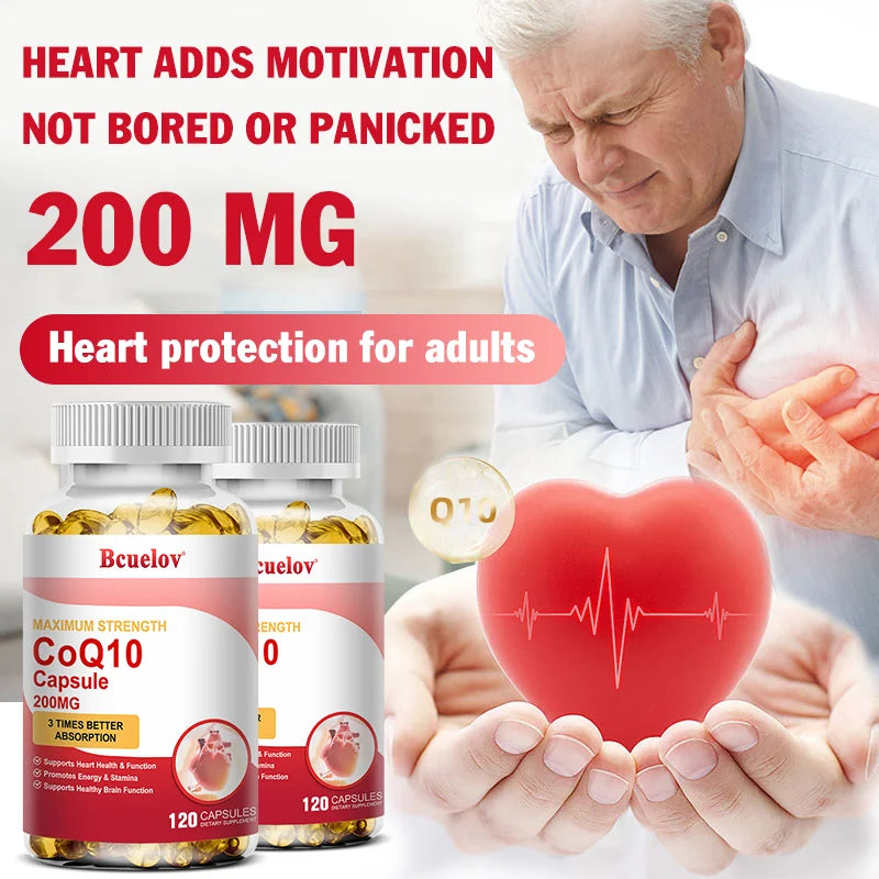 Coenzyme Q10 (CoQ10) 200mg Supplement Capsules Support Heart Health, Provide Antioxidant Benefits, and Boost Energy