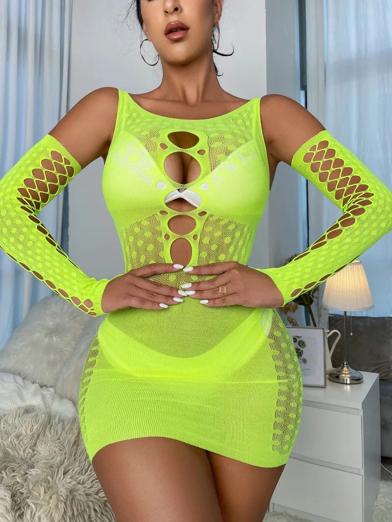 baby doll fishnet top and skirt set