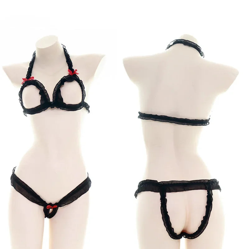 Sexy Lingerie Anime Cos Fun Sexy Underwear Black Lolita Sleepwear Three-point Women's Sexy Cosplay Cute Maid Uniform Bikini Cat