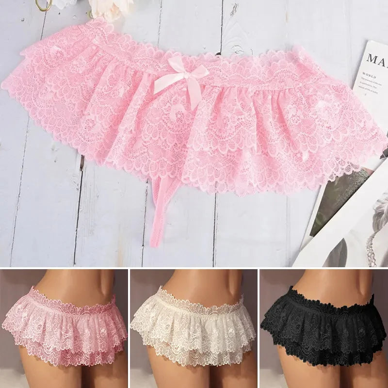 Lace Thongs Panties Lingerie Briefs Mini Skirt