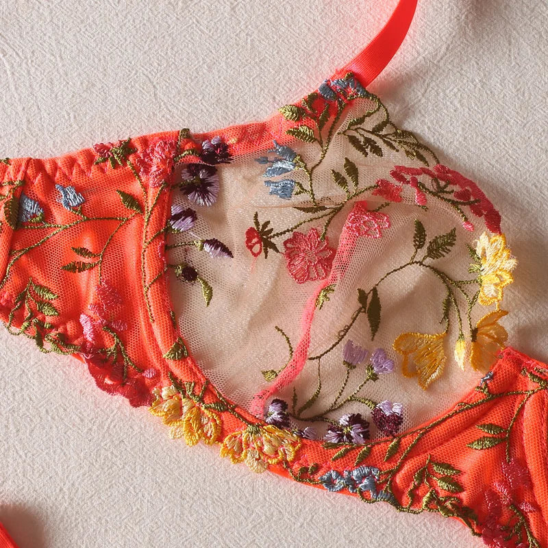 Bra and Briefs Sets Lace Flower Embroidery