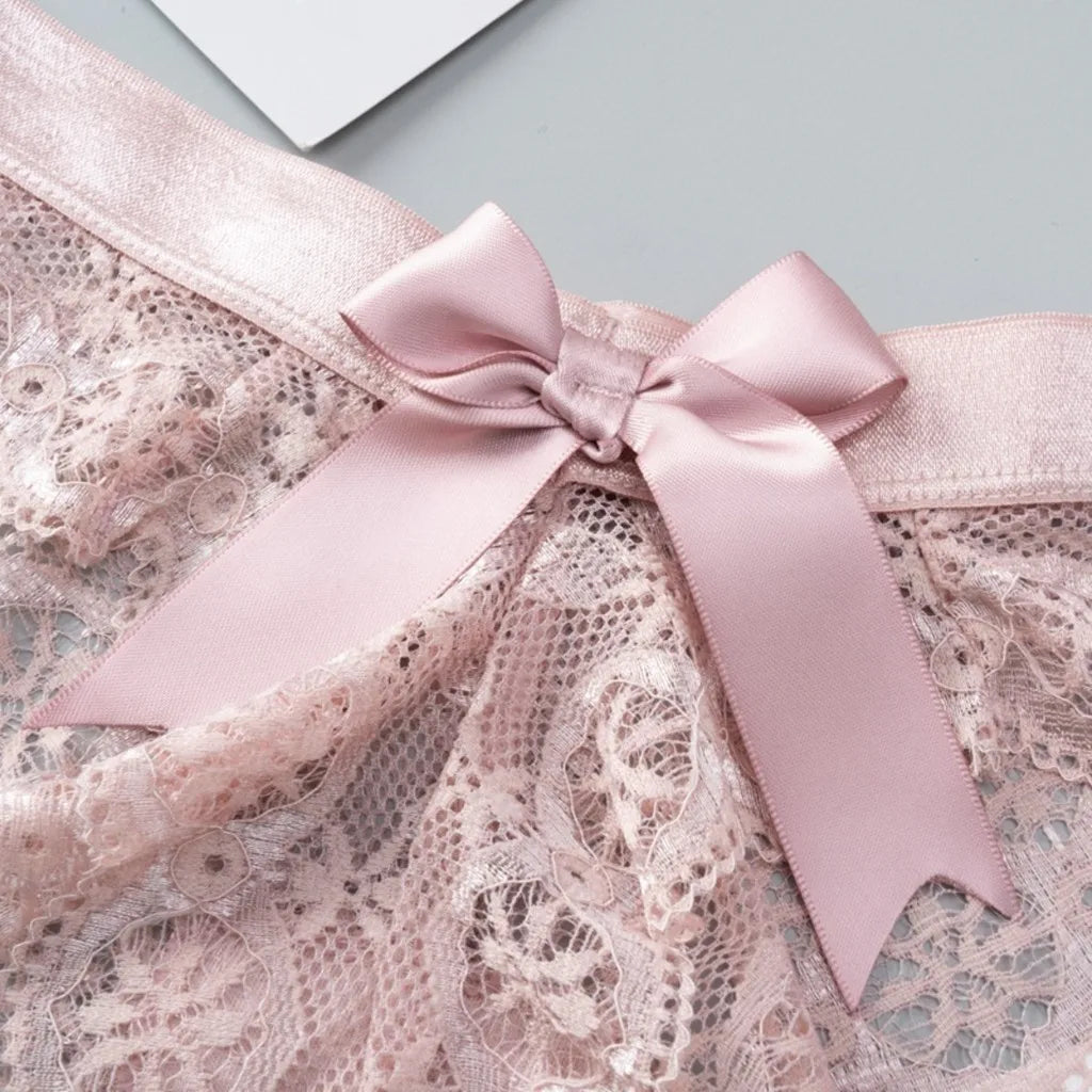 Backless Lace Hollow Deep V Push Up Bra and Lace Thong Set