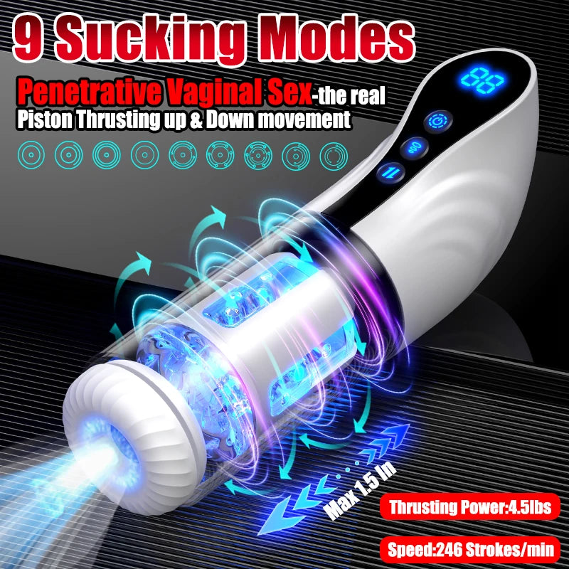 Navigation Male Masturbation Cup Piston Thrusting Rotating Sucking Moan Penis Stimulation Men Trainer Sex Toys for Men Adult 18+