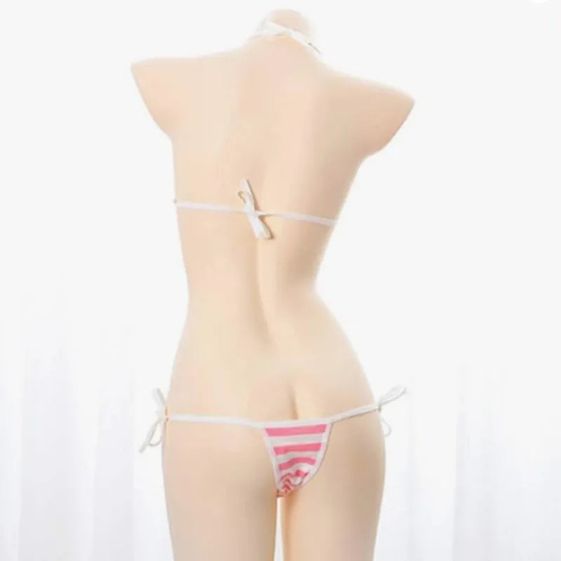 Pink and white striped Bikini Bra And Panty Set with matching Socks