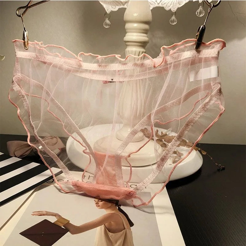 Transparent Pink Bow Cotton Crotch Panties