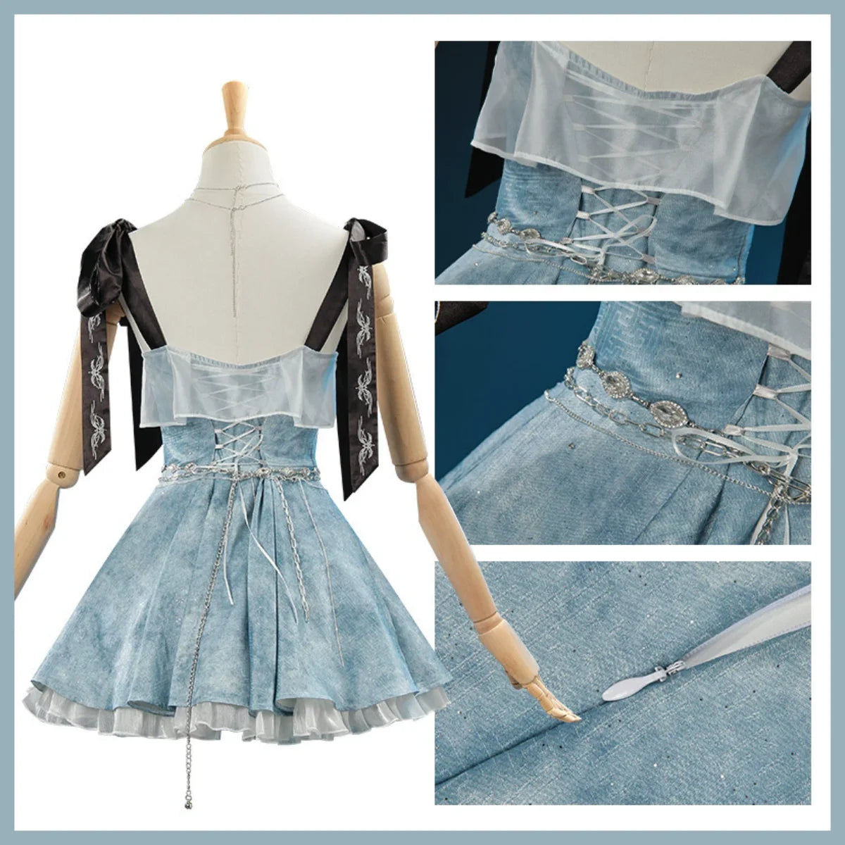 Game Love and Deepspace Mc Player Cosplay Costume Blue Camisole Dress