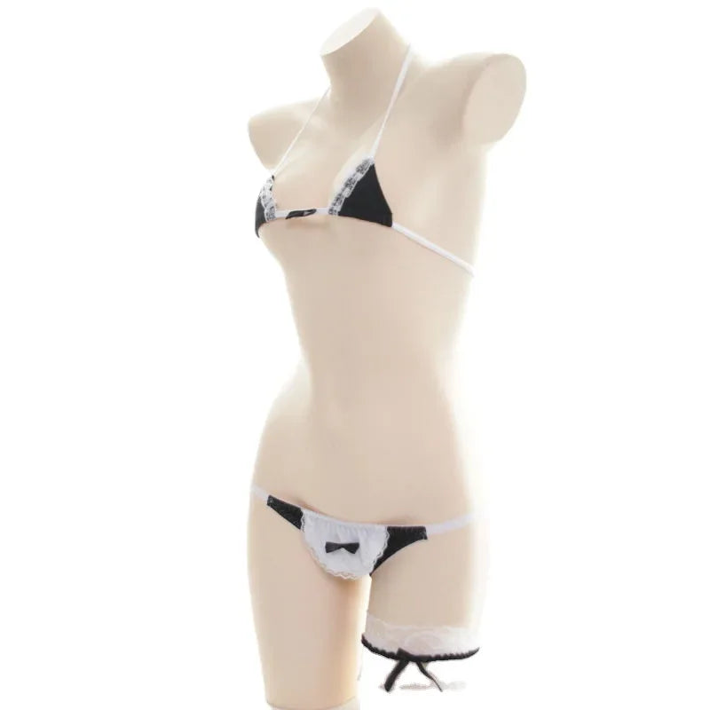 Sexy Lingerie Anime Cos Fun Sexy Underwear Black Lolita Sleepwear Three-point Women's Sexy Cosplay Cute Maid Uniform Bikini Cat