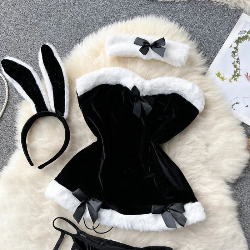 Faux Fur and Velvet Sexy Bunny Lingerie Outfit