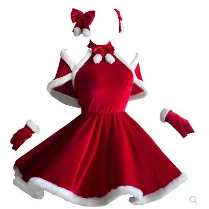 Women Christmas Red Dress Sexy Lady Santa Claus Cosplay Costume Sexy Lingerie Winter Red Dress Bunny Cosplay Girls Uniform
