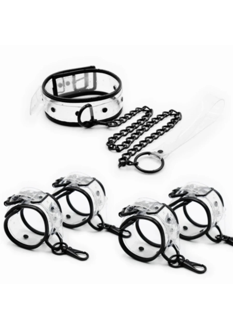 Bdsm Adjustable Transparent PVC Handcuffs Ankle Cuffs Neck Collar Manacle BDSM Bondage Sex Toy for Couples Restraints Shackles