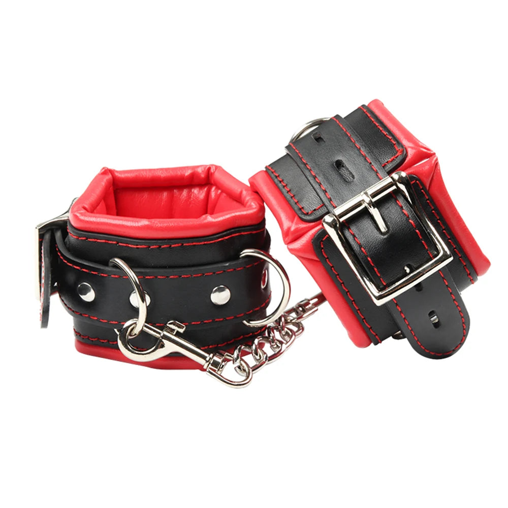 Soft Sponge Lining Hand Cuff Ankle Cuff BDSM Bondage Kinky Wirst Cuff Slave Restraints Fetish Shackles With Chain Adult Game Toy