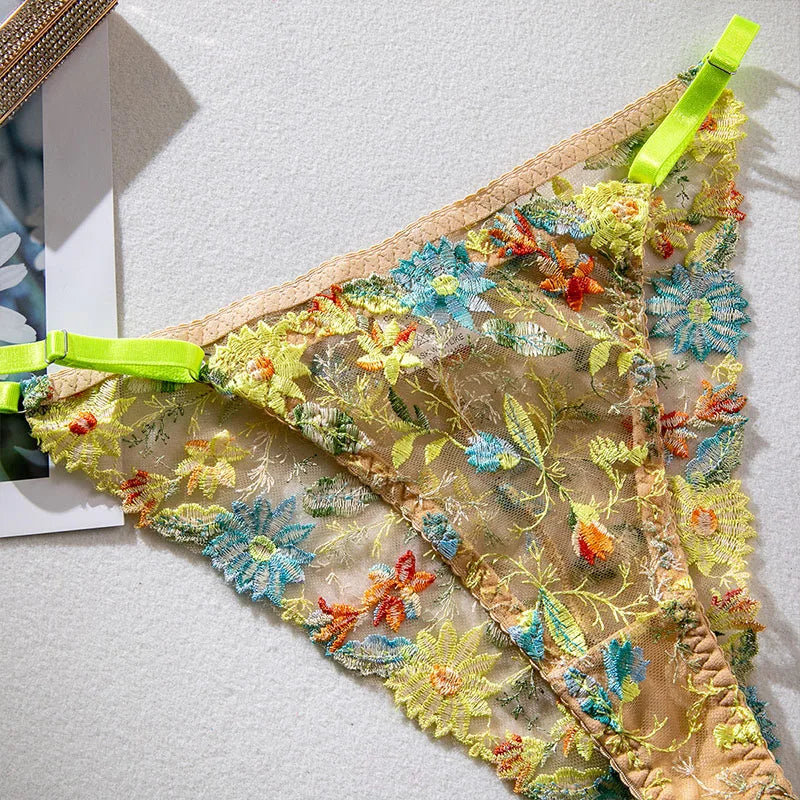 Bra and Briefs Sets Lace Flower Embroidery