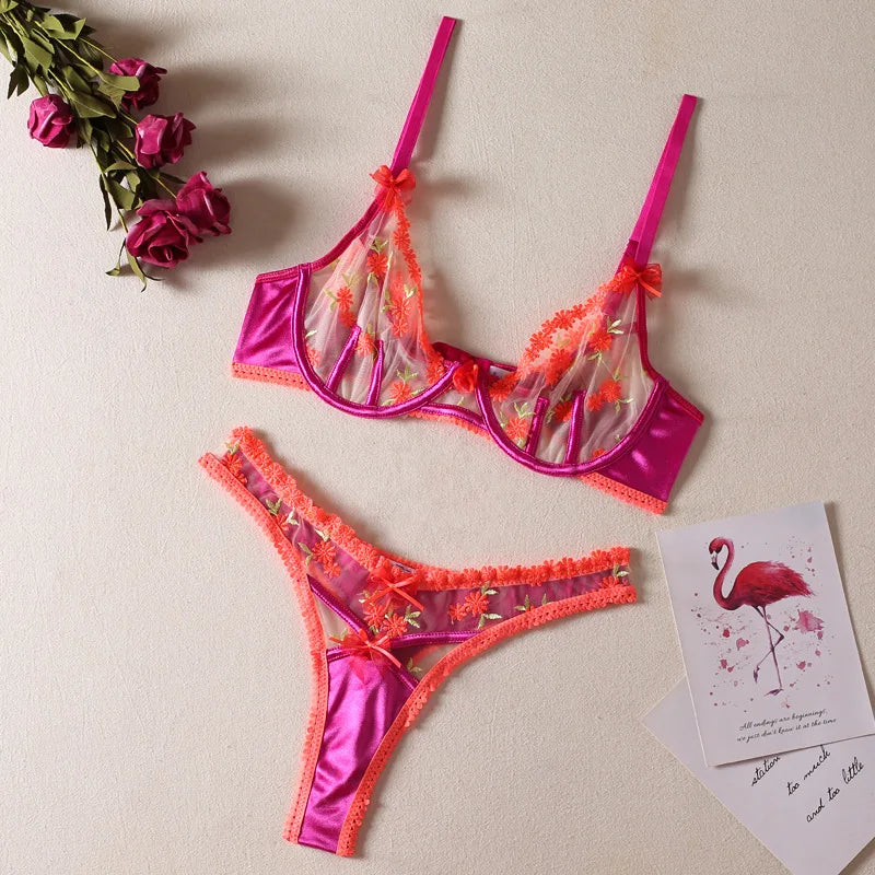 Bra and Briefs Sets Lace Flower Embroidery