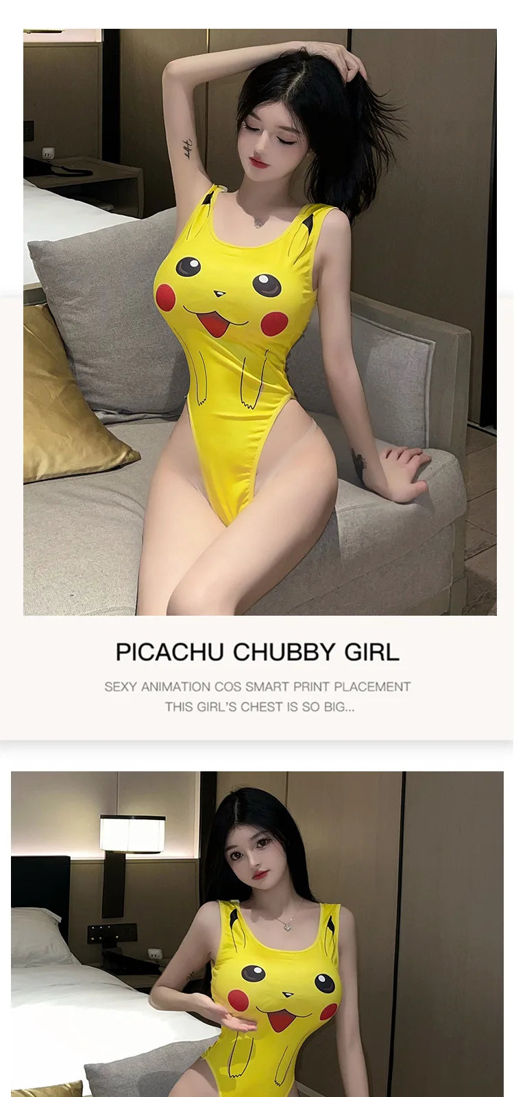 Japan Anime Cosplay Pikachu Erotic Sexy Lingerie Sexy Open Women's Jumpsuits Uniformed Seduction Cute Girls Milk Silk Swimwear