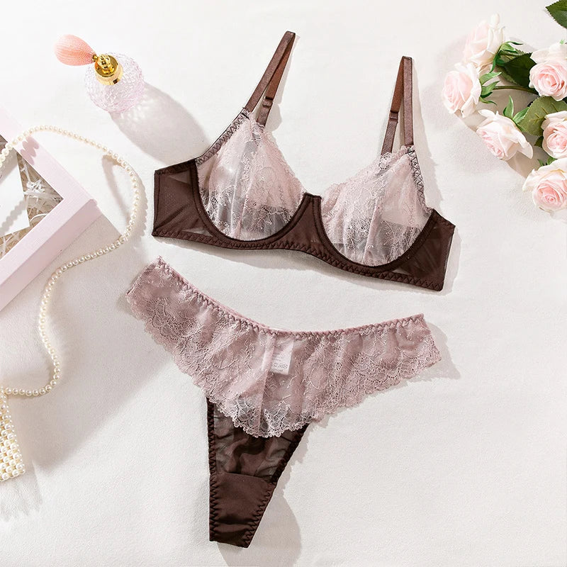 Bra and Briefs Sets Lace Flower Embroidery