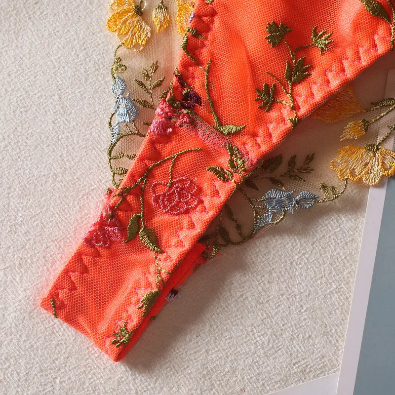 Bra and Briefs Sets Lace Flower Embroidery