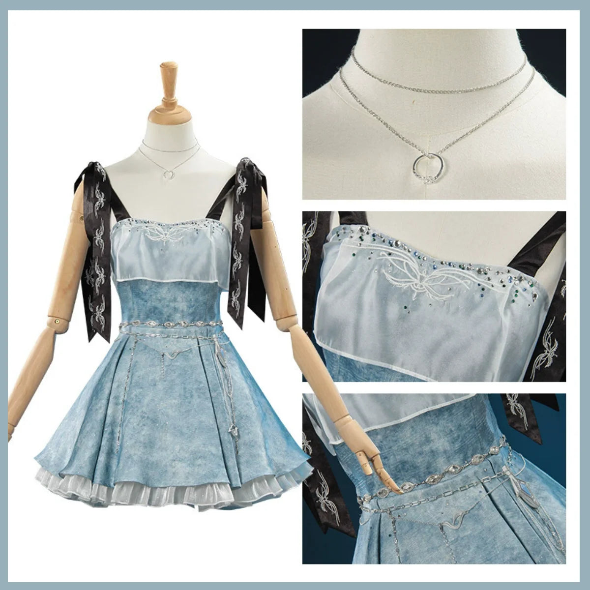 Game Love and Deepspace Mc Player Cosplay Costume Blue Camisole Dress