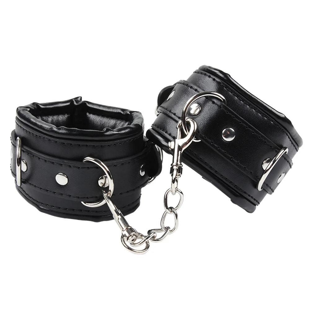Soft Sponge Lining Hand Cuff Ankle Cuff BDSM Bondage Kinky Wirst Cuff Slave Restraints Fetish Shackles With Chain Adult Game Toy