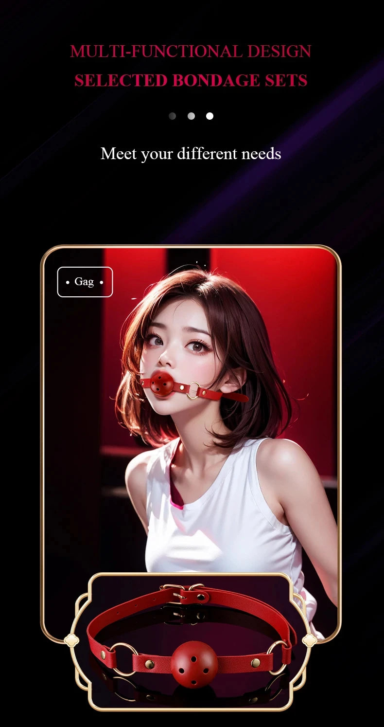 BDSM Bondage Restraints Electric Shock Set Mouth Gag Handcuffs Ankle Cuffs Collar Eyepatch Whip Bondage Ties Kits Adult Sex Toys