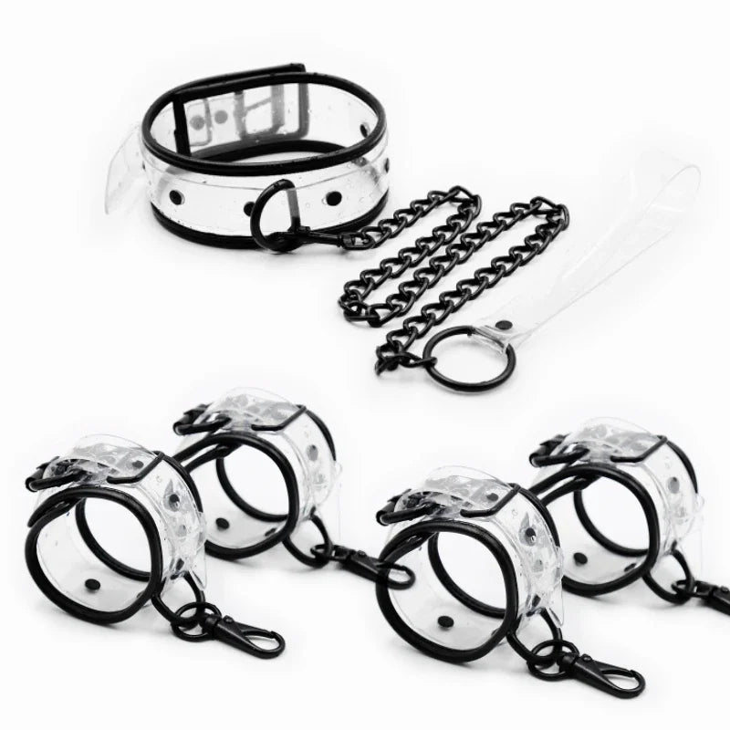 Bdsm Adjustable Transparent PVC Handcuffs Ankle Cuffs Neck Collar Manacle BDSM Bondage Sex Toy for Couples Restraints Shackles
