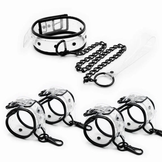 Bdsm Adjustable Transparent PVC Handcuffs Ankle Cuffs Neck Collar Manacle BDSM Bondage Sex Toy for Couples Restraints Shackles