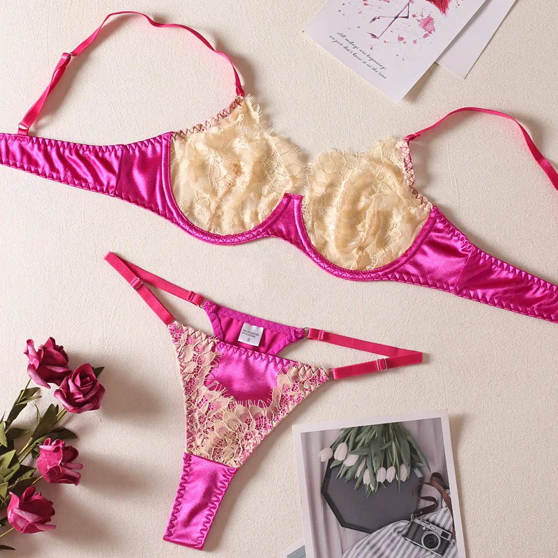 Bra and Briefs Sets Lace Flower Embroidery