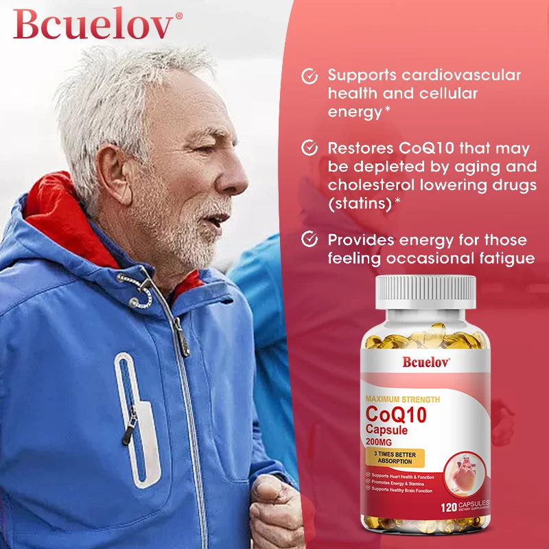Coenzyme Q10 (CoQ10) 200mg Supplement Capsules Support Heart Health, Provide Antioxidant Benefits, and Boost Energy