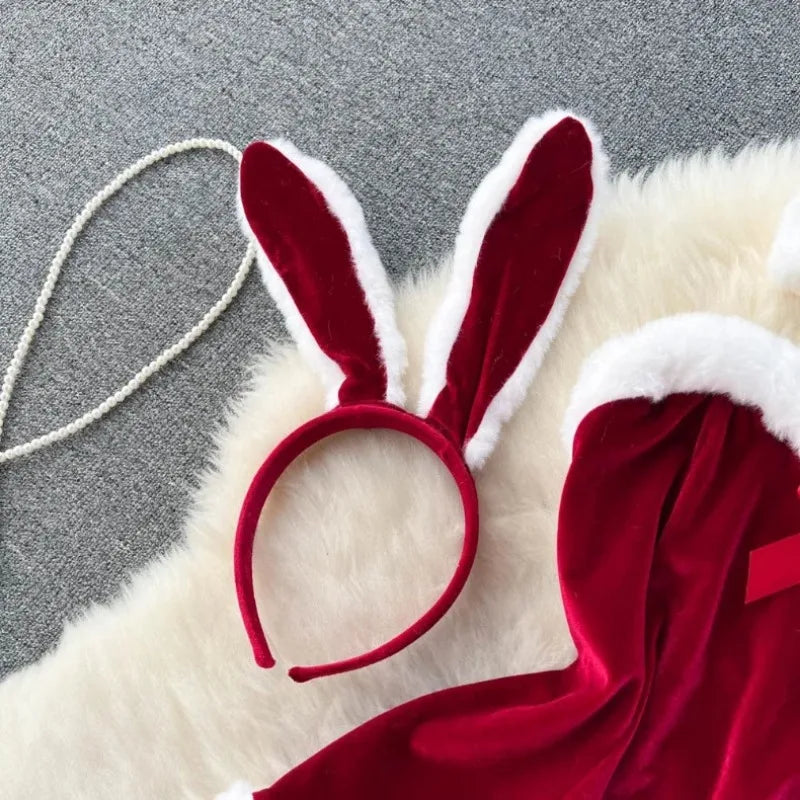 Faux Fur and Velvet Sexy Bunny Lingerie Outfit