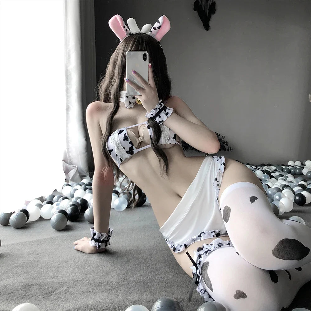 Sexy Cow Cosplay Costume Maid Outfits