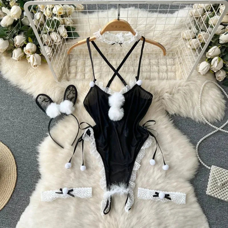 Faux Fur and Velvet Sexy Bunny Lingerie Outfit