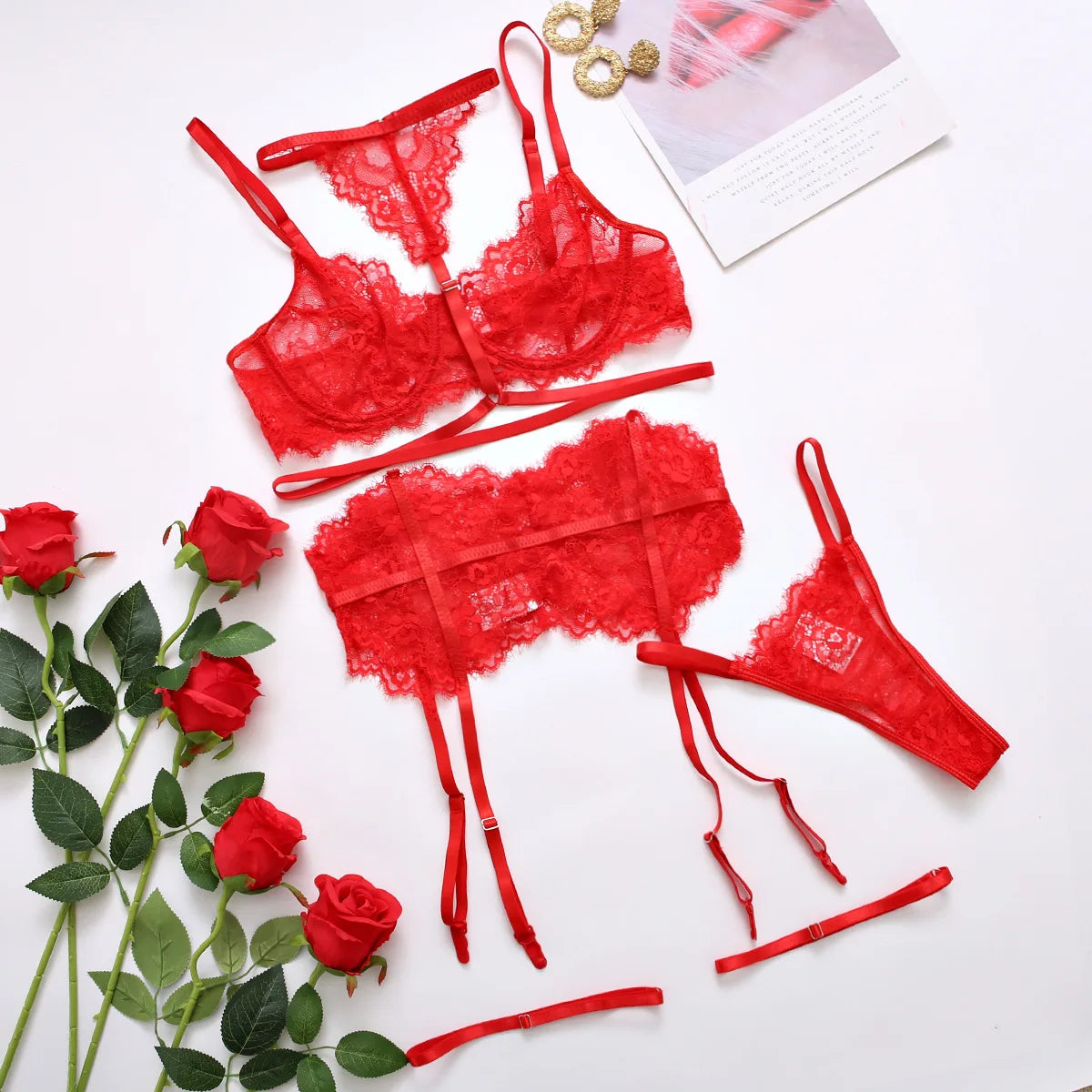 Bra Set Women's Underwear Erotic Lingerie Three-piece Bra And Panties Sets
