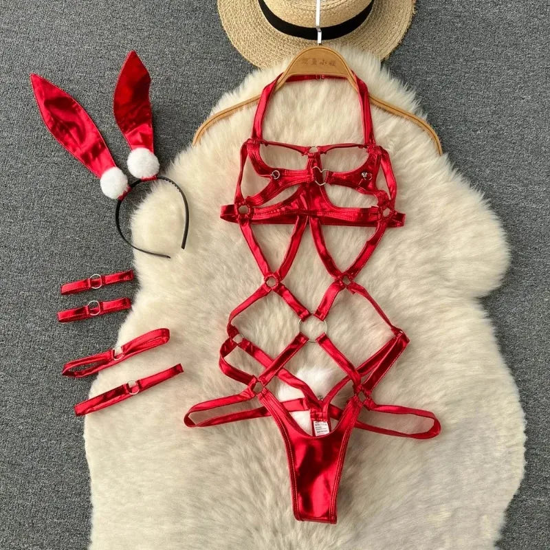 Faux Fur and Velvet Sexy Bunny Lingerie Outfit