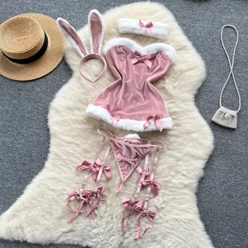 Faux Fur and Velvet Sexy Bunny Lingerie Outfit