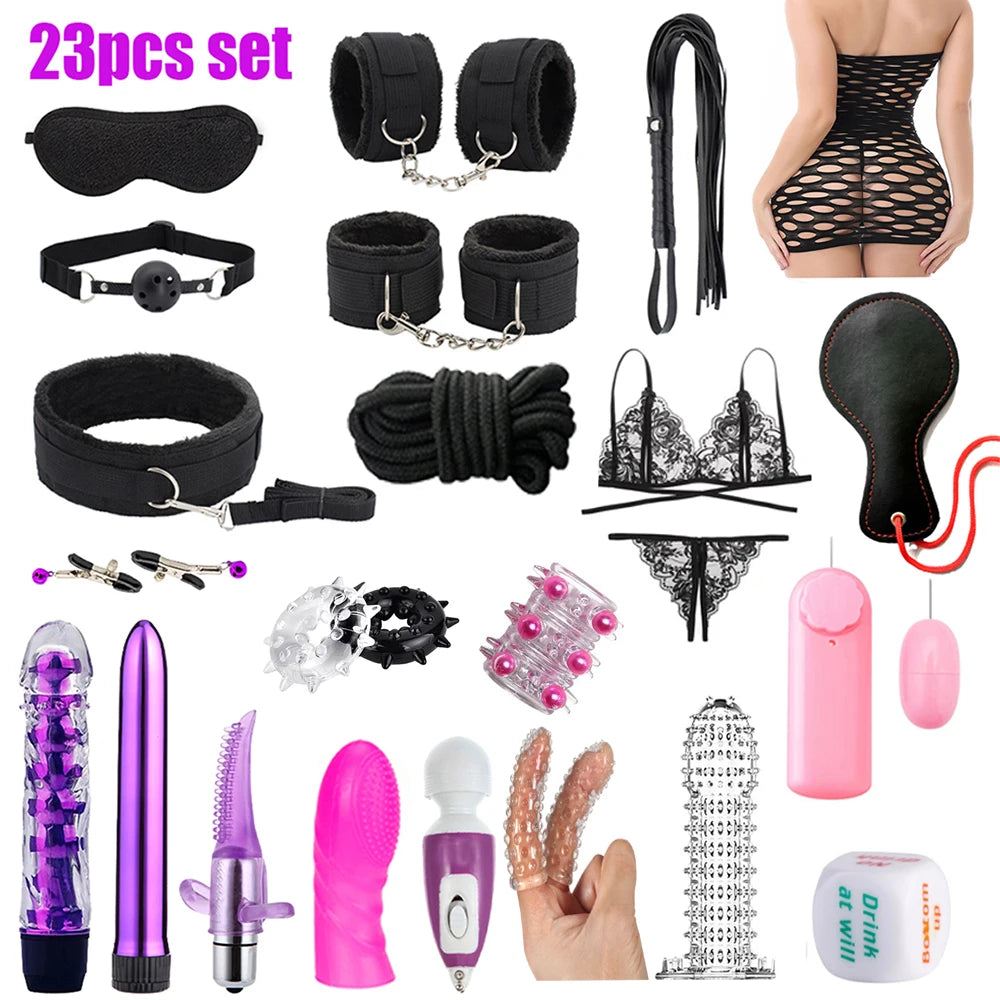 Sex Bdsm Bondage Restraint Kit Handcuffs Collar Fetishism Female Couples Bracelet Leather Whip Whipping Sex Tool Shop