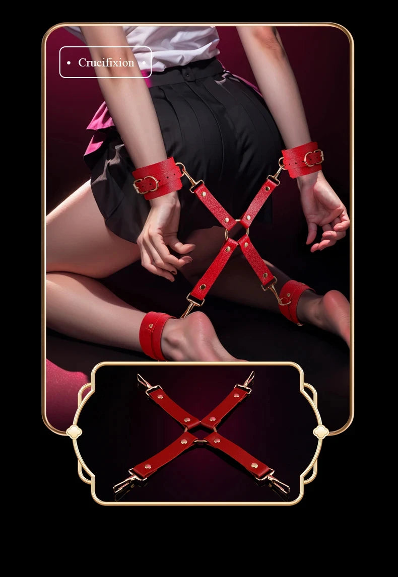 BDSM Bondage Restraints Electric Shock Set Mouth Gag Handcuffs Ankle Cuffs Collar Eyepatch Whip Bondage Ties Kits Adult Sex Toys