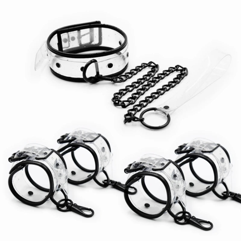 Bdsm Adjustable Transparent PVC Handcuffs Ankle Cuffs Neck Collar Manacle BDSM Bondage Sex Toy for Couples Restraints Shackles