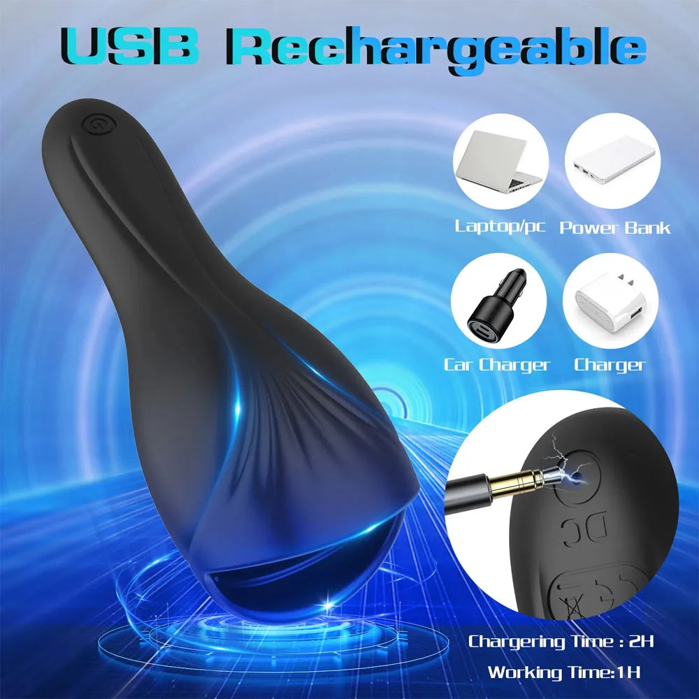 Male Tongue Licking Penis Masturbator Blowjob Orgasm Masturbation Trainer Glans Massager Vibrator Endurance Sex Toy for Men 18+